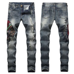 Good Workmanship Motorcycle Jean Embroidery Slim Fit Biker Jeans