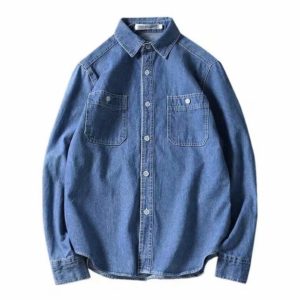 Excellent Stitching Work Custom Brand Jeans Shirt Workers' Blue Denim Shirt CWS10