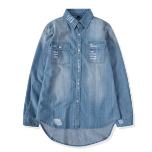 Professional Customize Long Denim Shirt Loose Fit Jean Jacket Men Women WS1059