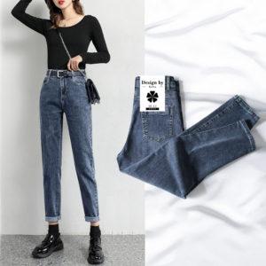 Custom & Wholesale Black Gray Denim Harem Jeans Women's High Waist Elastic Denim Pants Loose Fit Autumn Winter Jeans Pants Korea America Long Jeans