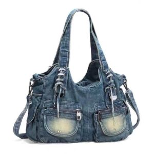Casual Denim Bag Luxury Women's Bags On Offer Free Shipping Vintage Female Jean Bag Weave Tape Creative Denim Shoulder Bag