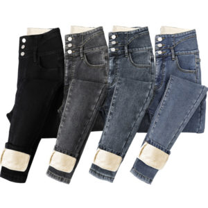 Winter Warm Fleece Lined Jeans High Waist Denim Pant Skinny Women Jeans Trousers Stretch Ladies Casual Denim Pencil Jean Custom & Wholesale
