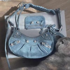 Luxury Denim Diamond Rivet Shoulder Bags Half-moon Locomotive JeanTote Bag Brands Handbags For Women 2022 With Mirror And Card