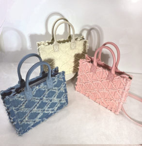 Luxury Denim Bag Large Capacity White Blue Pink Jean Tote Bag Embroidery Grid Handbag Wholesale