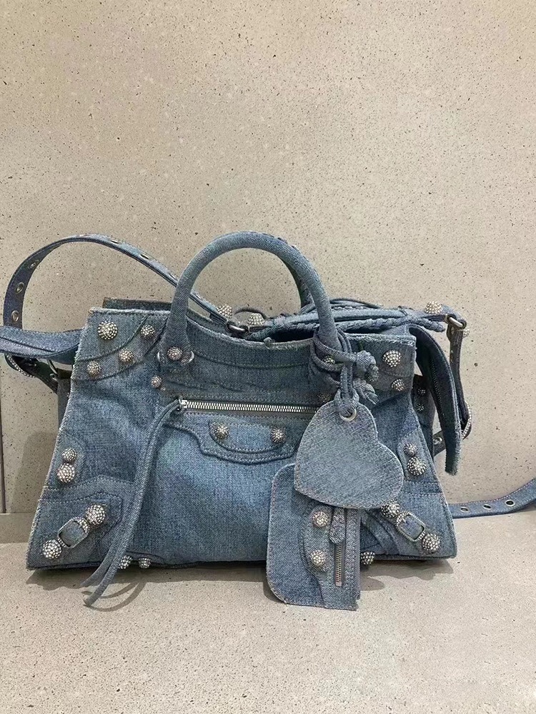 Casual Diamond Rivet Denim Crossbody Bag Laptop 2022 Autunm And Winter Fashion Jean Tote Bag Supplier EW70880