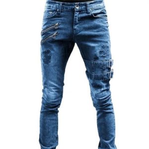 Europe and the United States New Motorbike Jeans Locomotive Men Jeans Personality Popular Motorbike Denim Pants