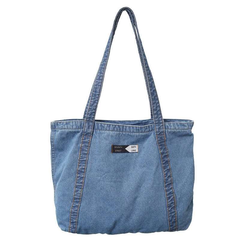 New Ins Japanese Fashion Jeans Bag Versatile Big Denim Designer Bag Student School Canvas Bag Women's Denim Shoulder Bag 9058