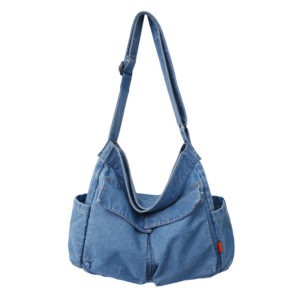 Casual Couple Denim Jeans Shoulder Bag Ins Fashion Jean Bag Large Denim Crossbody Bag Men And Womens Blue Backpack