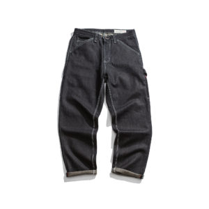 Raw Red Mens Selvage Denim Overalls Jeans Military Style Selvedge Pants Loose Straight Denim Trousers EW9013