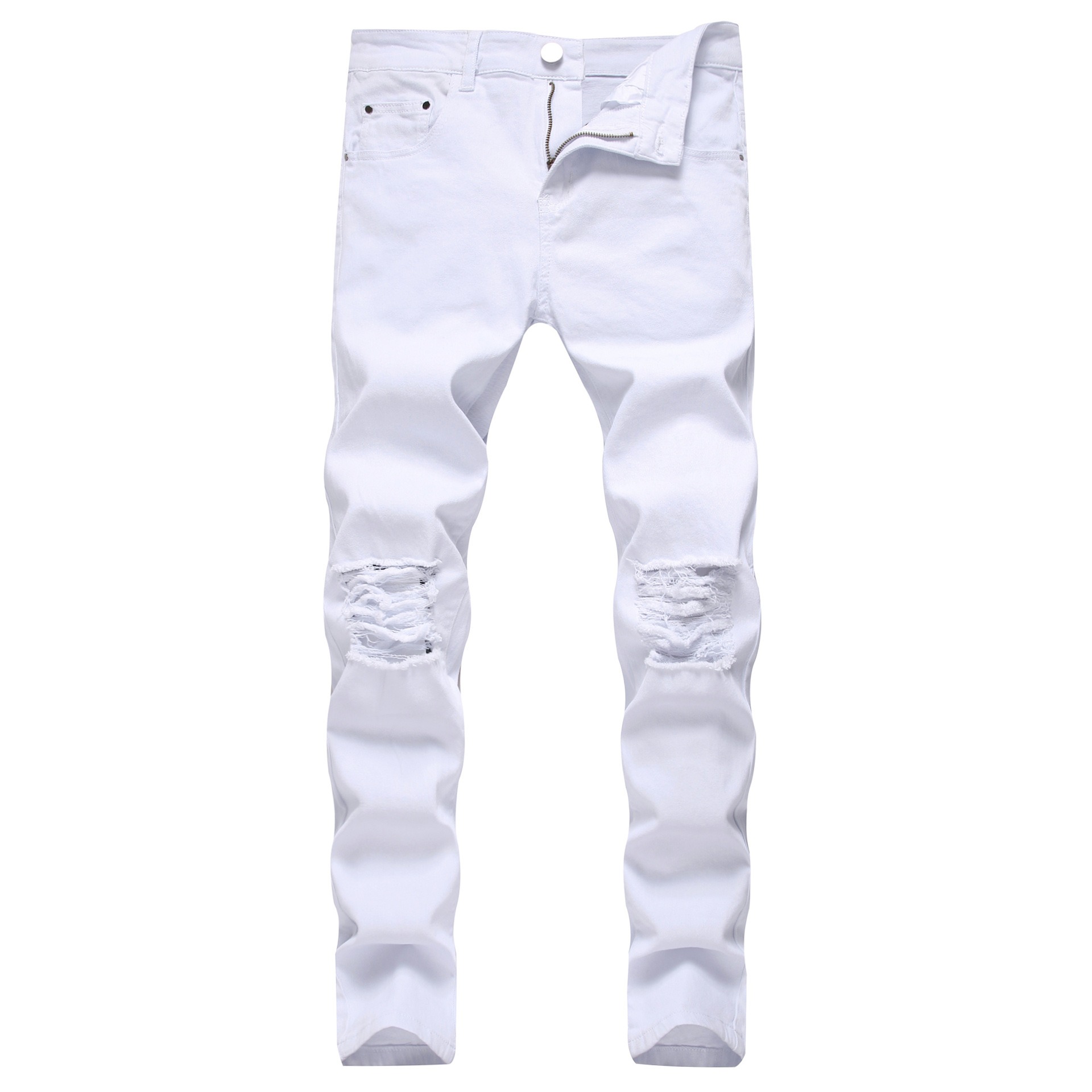 White Ripped Jeans Men's Fashion Slim Skinny Stretch Denim Pants Boy's Destroyed Distressed Armygreen Khaki Black Jean Wholesale